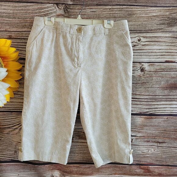 Kim Rogers Woman's skimmers 16P tan/ cream floral Pre-owned - Picture 1 of 6